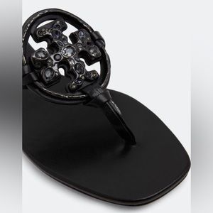 Tory Burch Women's Jeweled Miller Nappa Leather Sandals - Perfect Black 9M